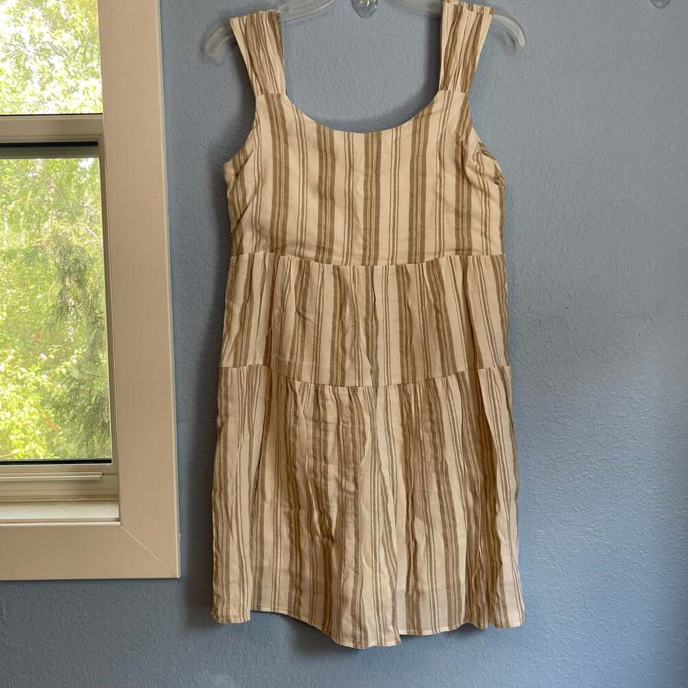 The Nines Beige and Brown Striped Tiered Mini Dress